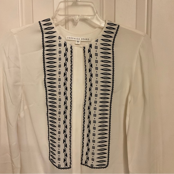 Veronica Beard silk tunic, ivory w/ black detailed embroidery, Long sleeve, Sz 4 - Picture 4 of 13